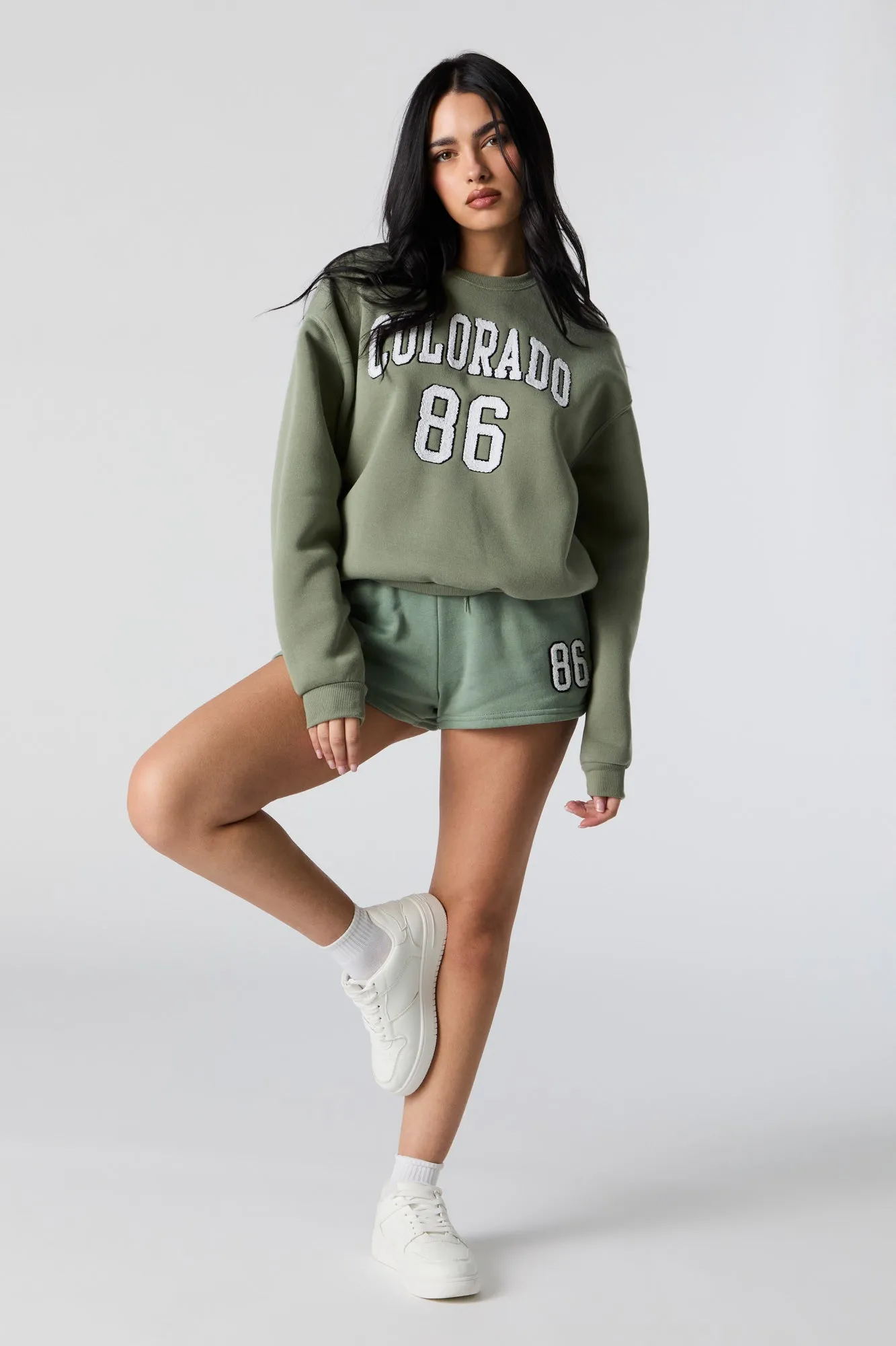 86 Chenille Embroidered Fleece Short