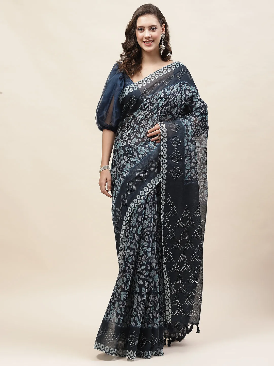 Abstract Printed Cotton Saree