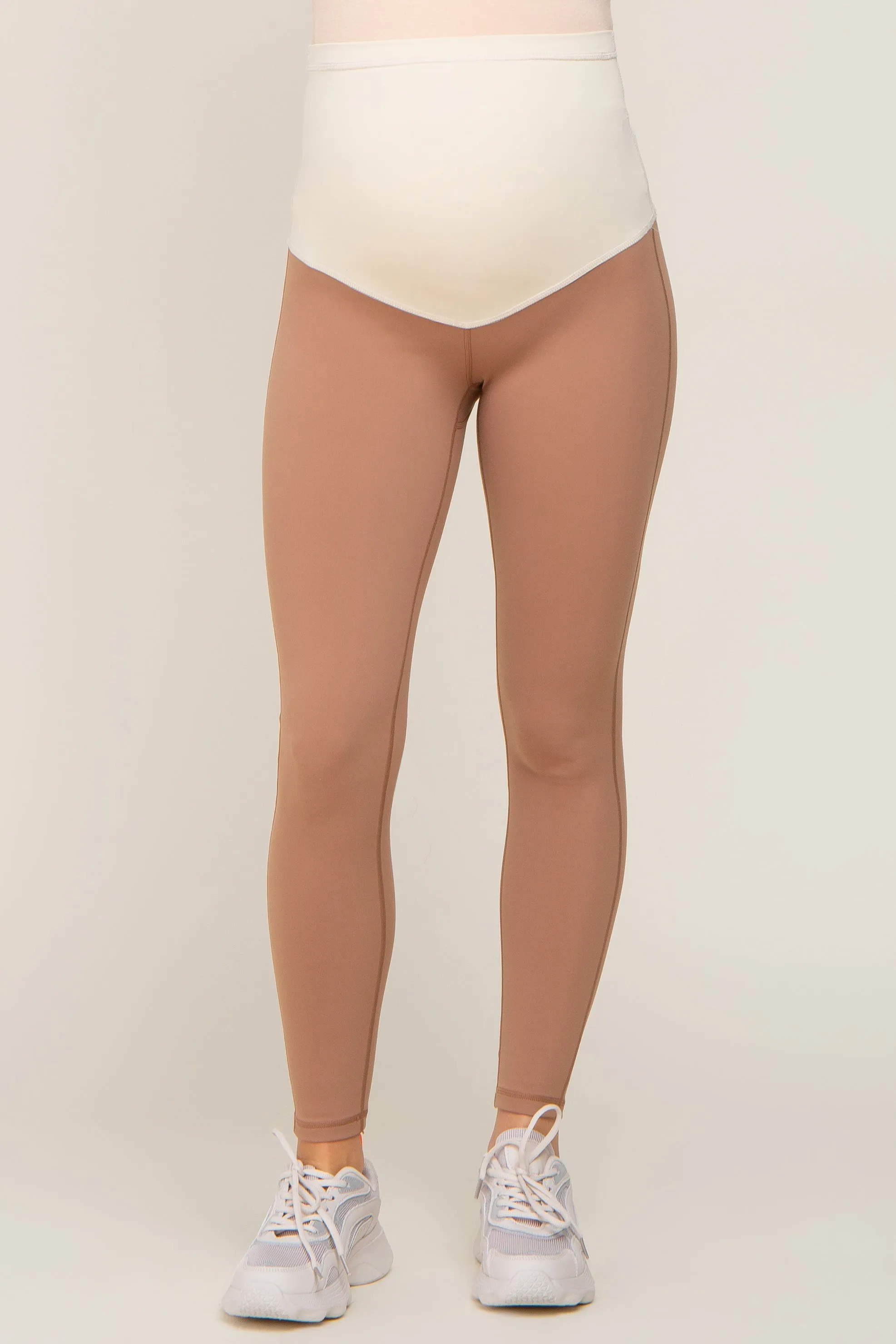 Beige Cropped Maternity Leggings