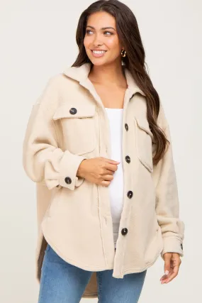 Beige Fleece Maternity Shirt Jacket