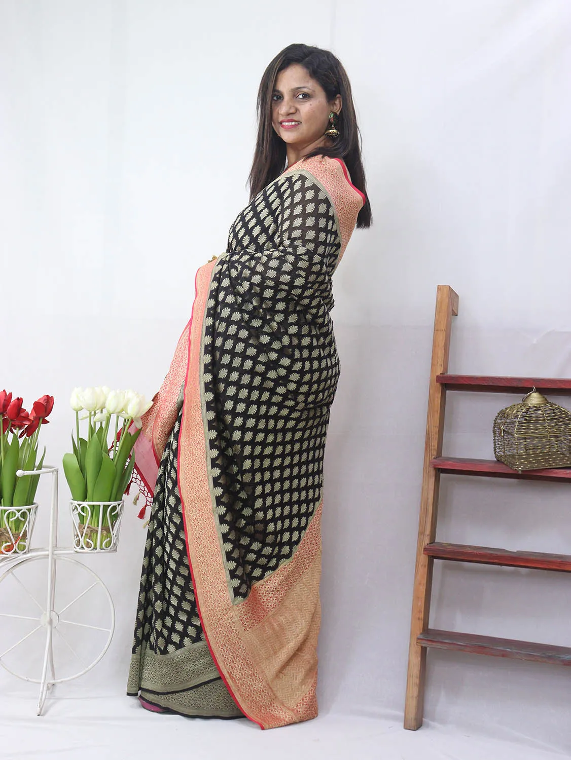 Black Handloom Banarasi Georgette Saree - Elegant Ethnic Wear