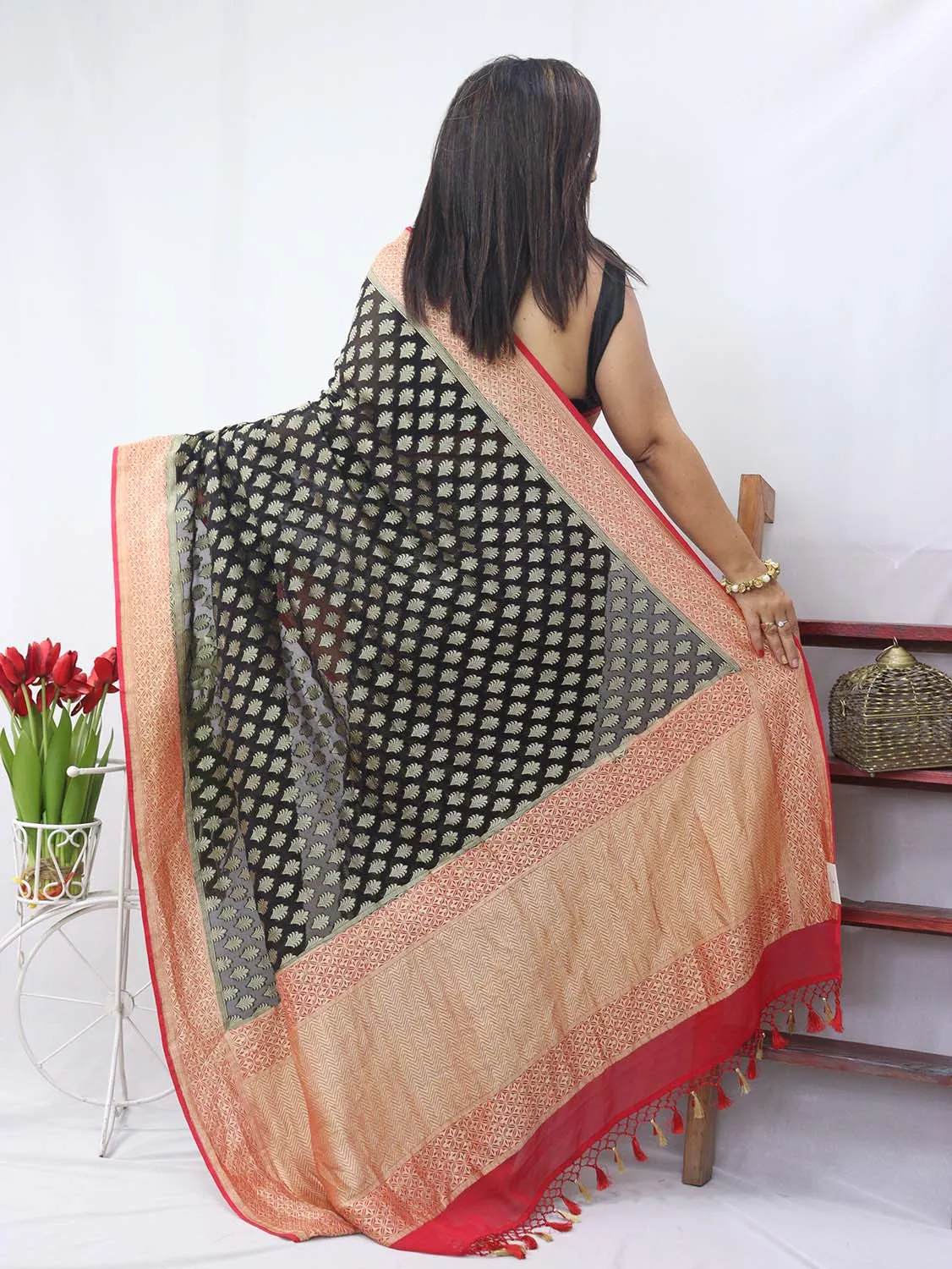 Black Handloom Banarasi Georgette Saree - Elegant Ethnic Wear