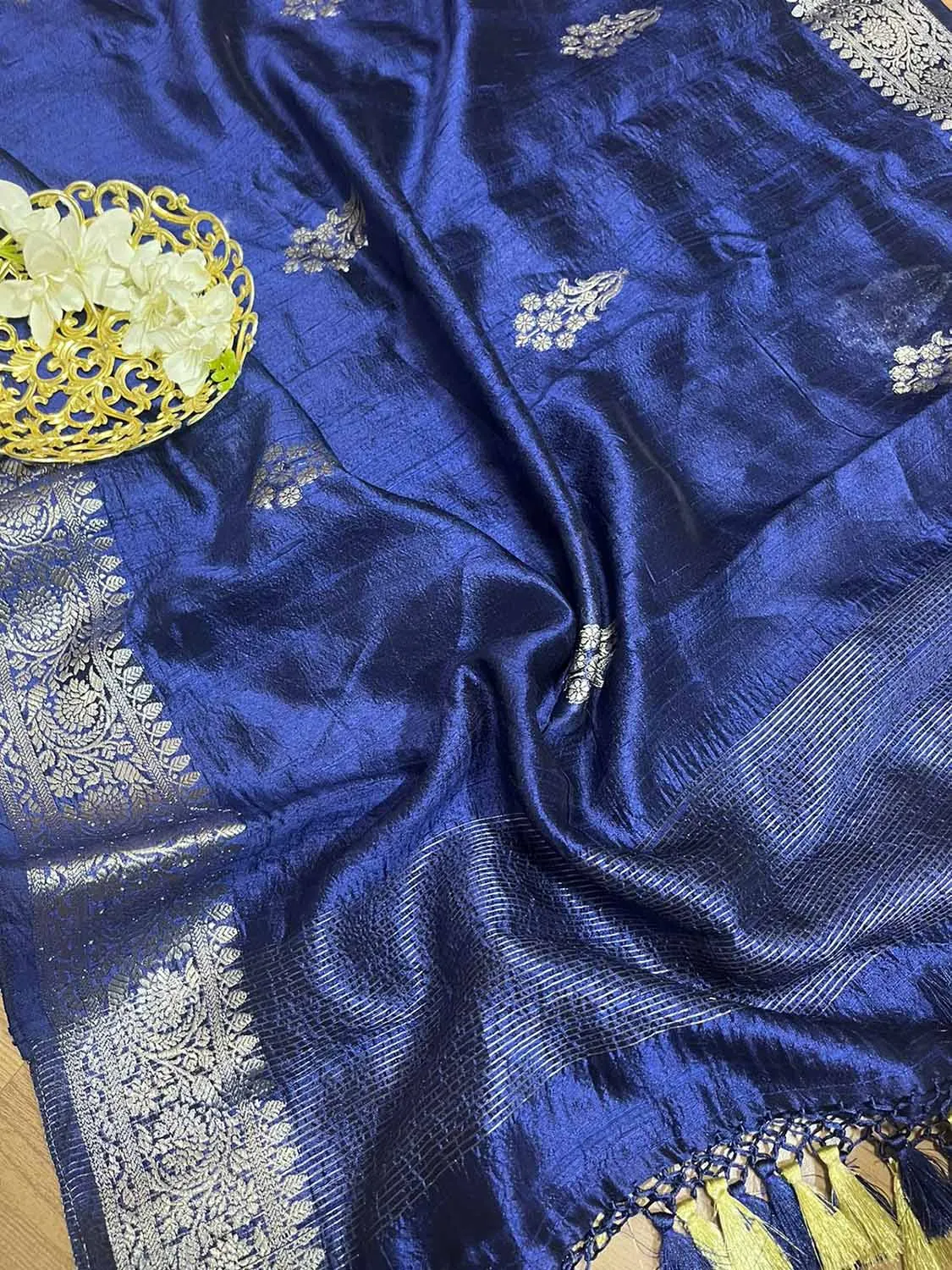 Blue Banarasi Handloom Chiniya Silk Dupatta - Elegant Style