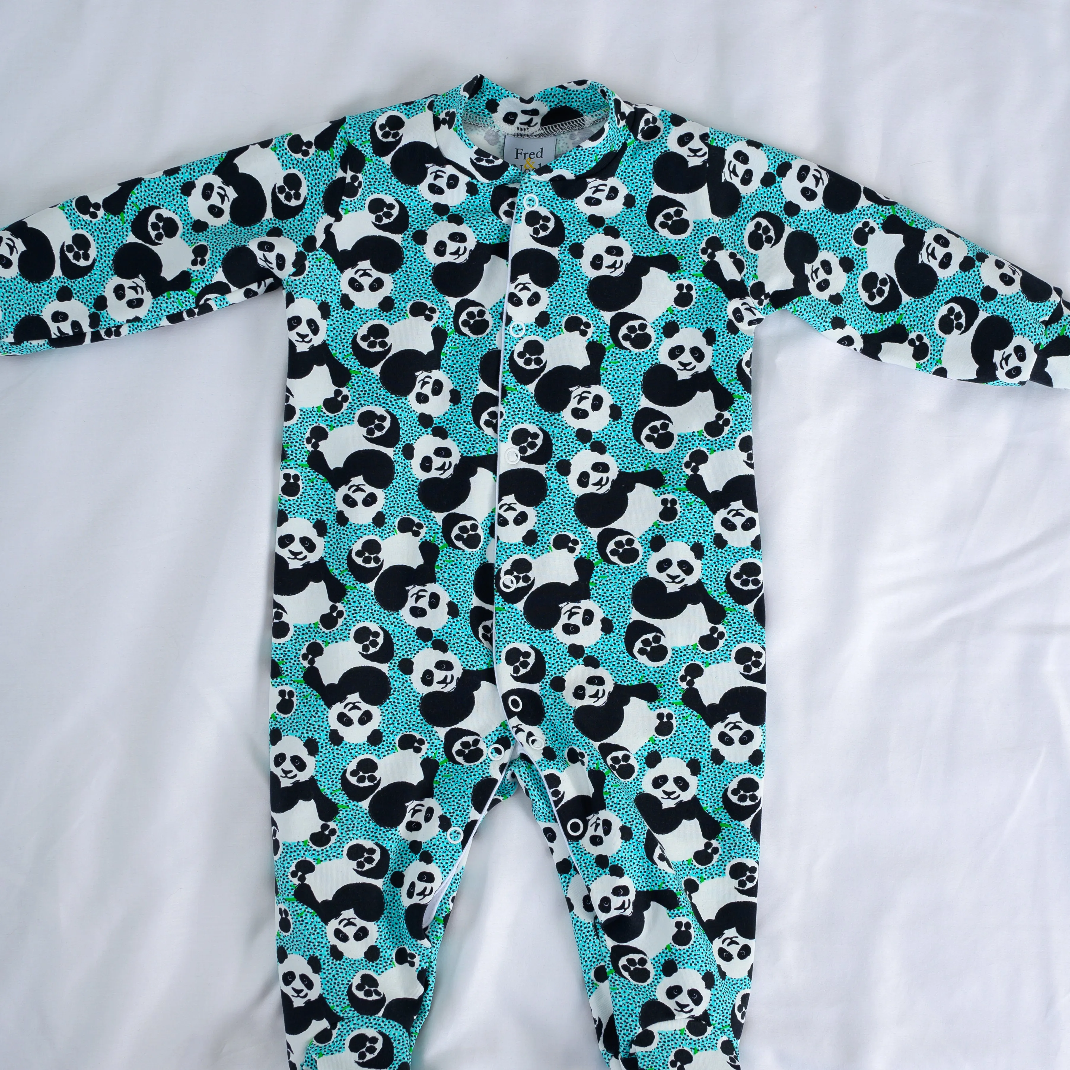 Blue panda cotton sleepsuit