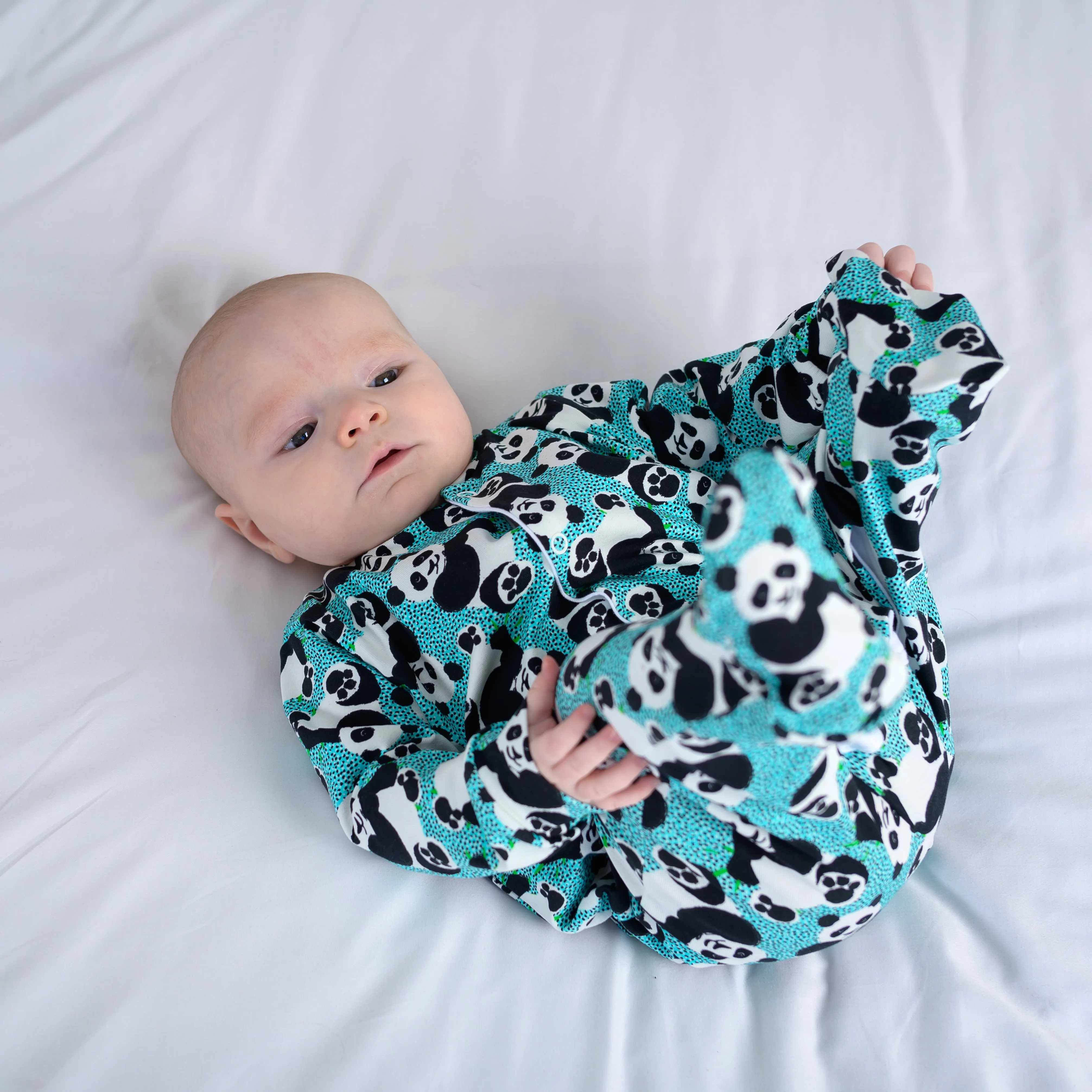 Blue panda cotton sleepsuit