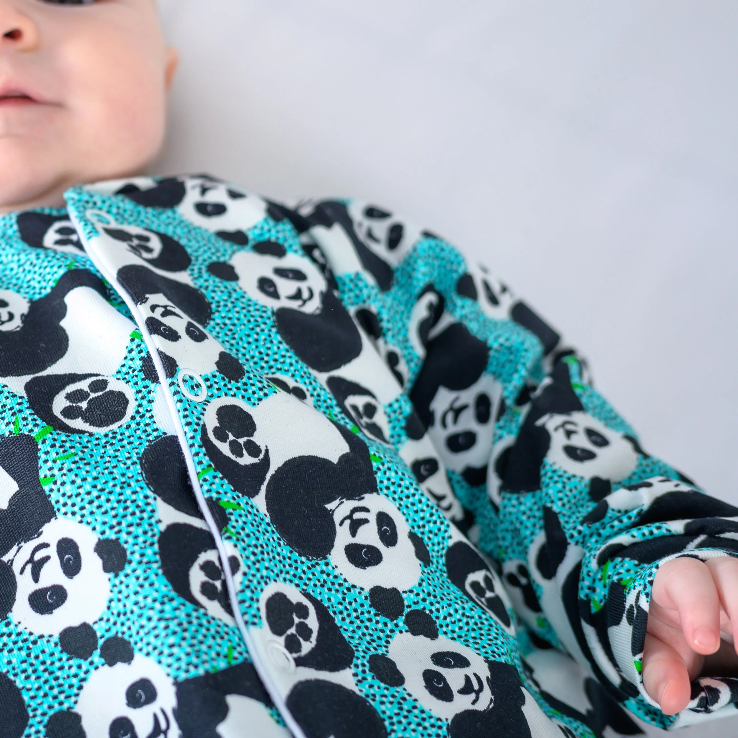 Blue panda cotton sleepsuit