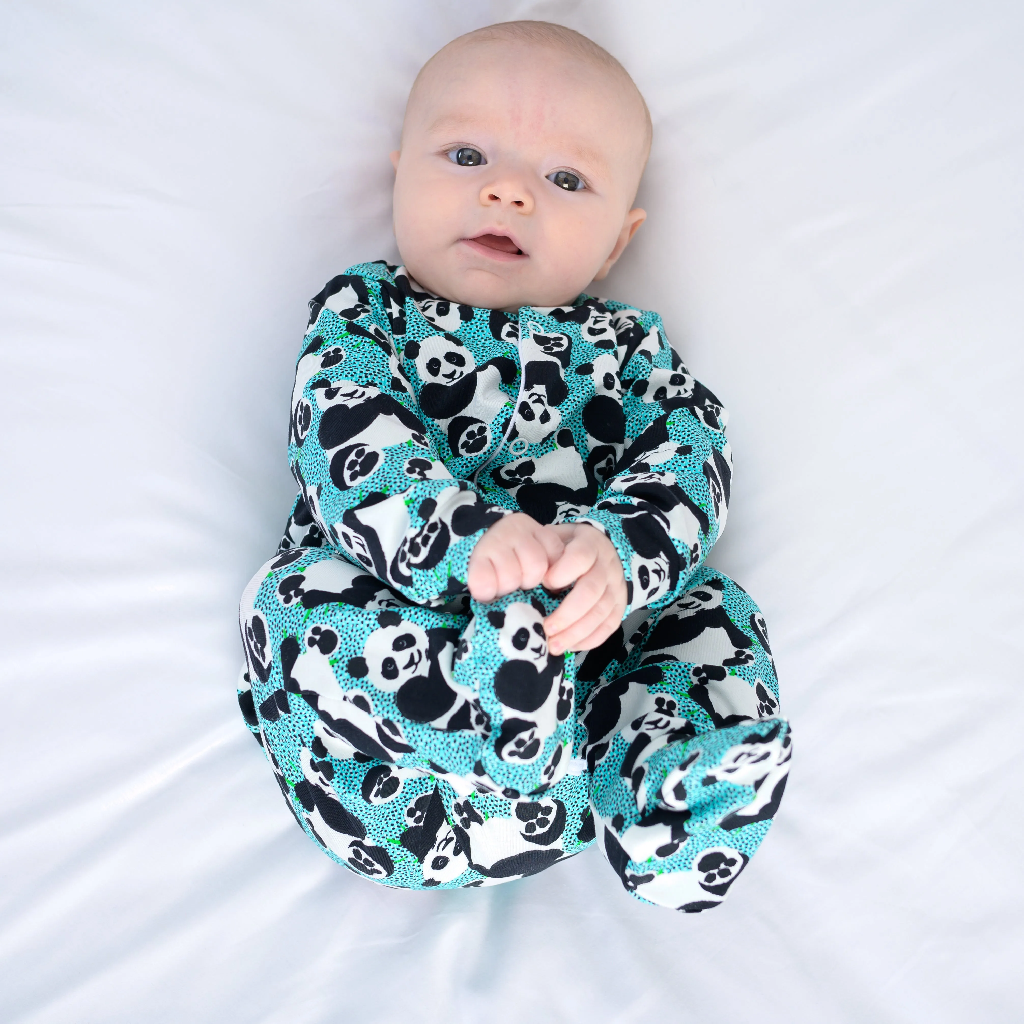 Blue panda cotton sleepsuit