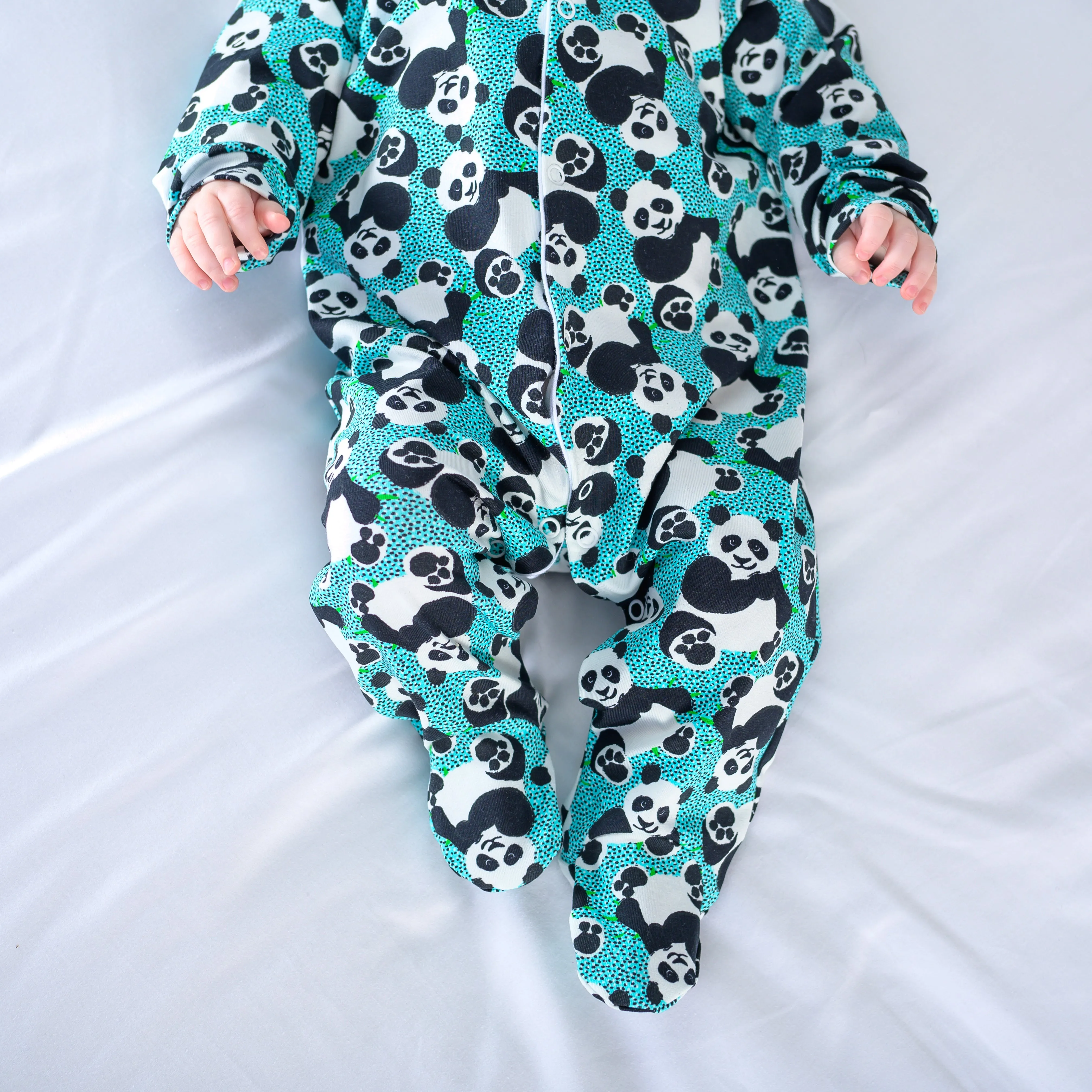 Blue panda cotton sleepsuit