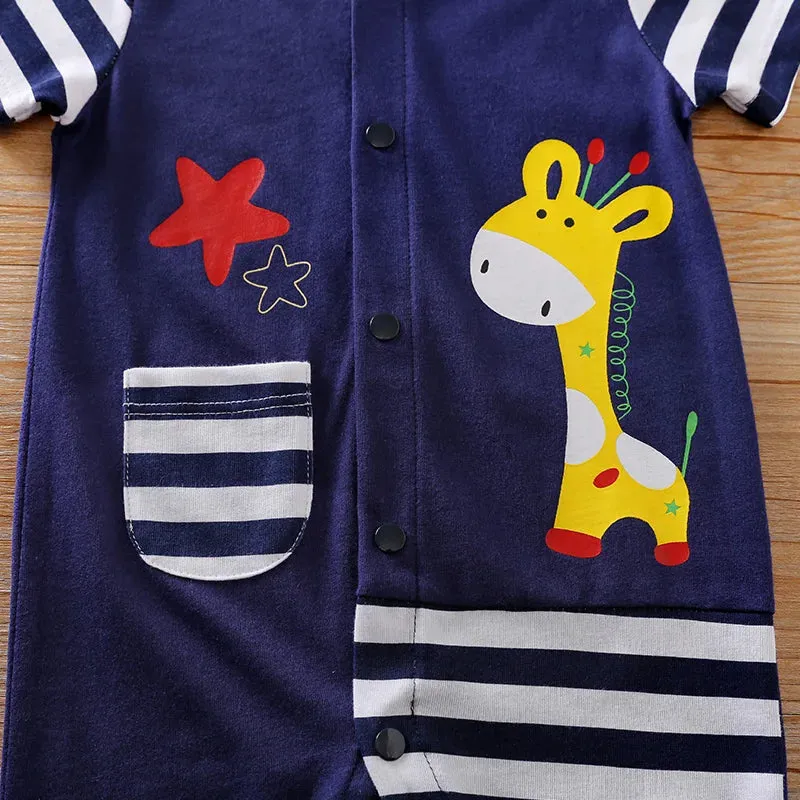 Cartoon Giraffe Printed Cotton Casual BabyJumpsuit