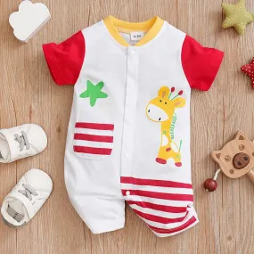 Cartoon Giraffe Printed Cotton Casual BabyJumpsuit