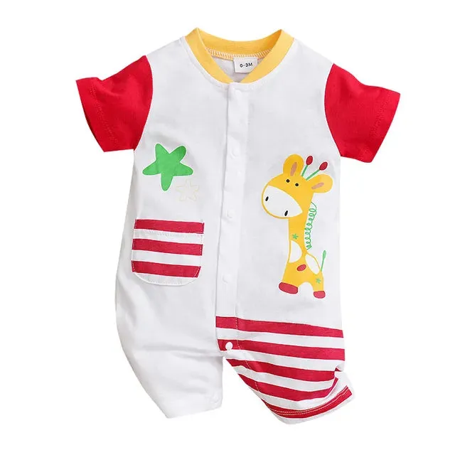 Cartoon Giraffe Printed Cotton Casual BabyJumpsuit