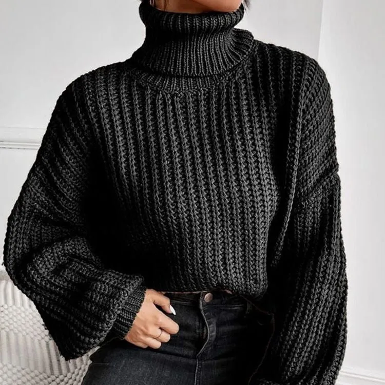 Casual Baggy Ribbed Turtle Neck Jumper Sweater