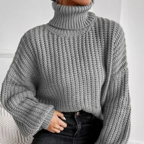 Casual Baggy Ribbed Turtle Neck Jumper Sweater