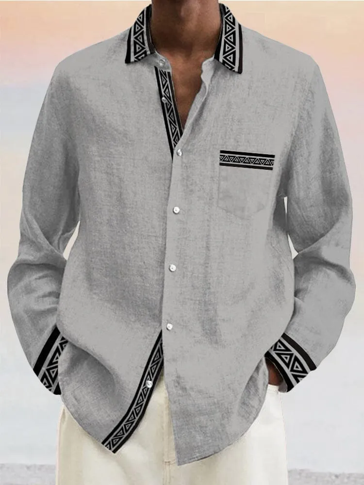 Casual Contrast Pattern Cotton Linen Shirt