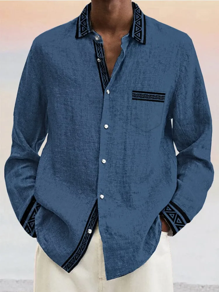 Casual Contrast Pattern Cotton Linen Shirt