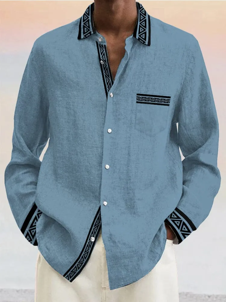 Casual Contrast Pattern Cotton Linen Shirt