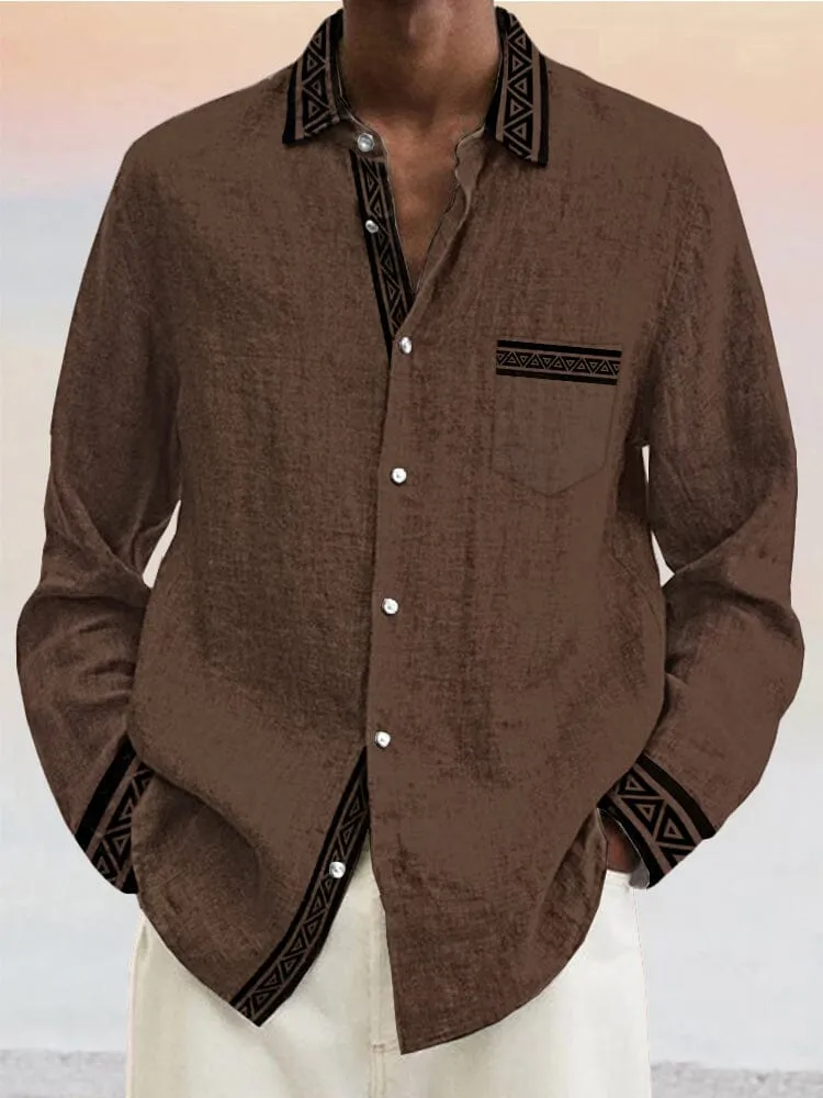 Casual Contrast Pattern Cotton Linen Shirt