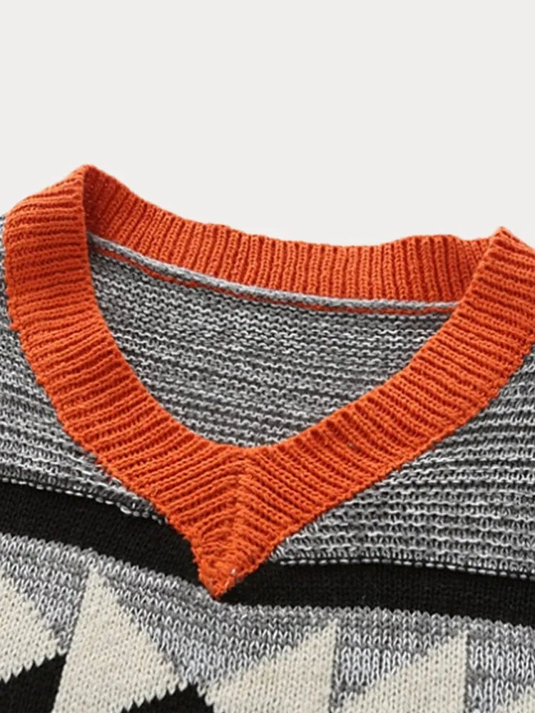 Casual Geometric Splicing Sweater