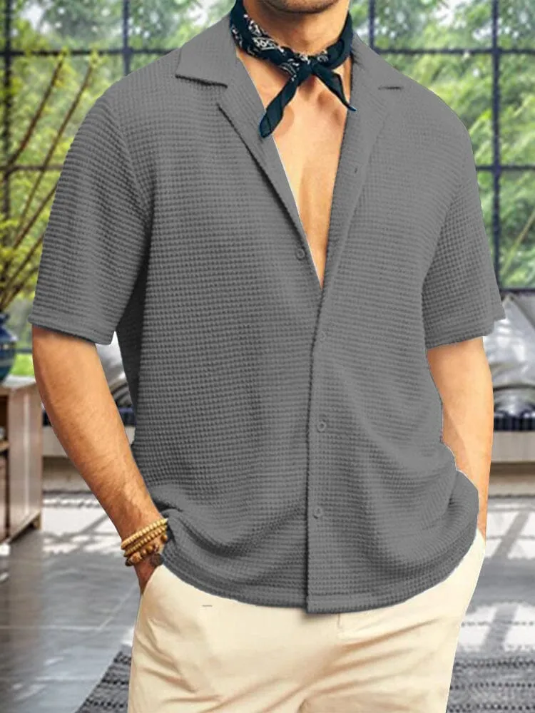 Casual Lapel Waffle Shirt