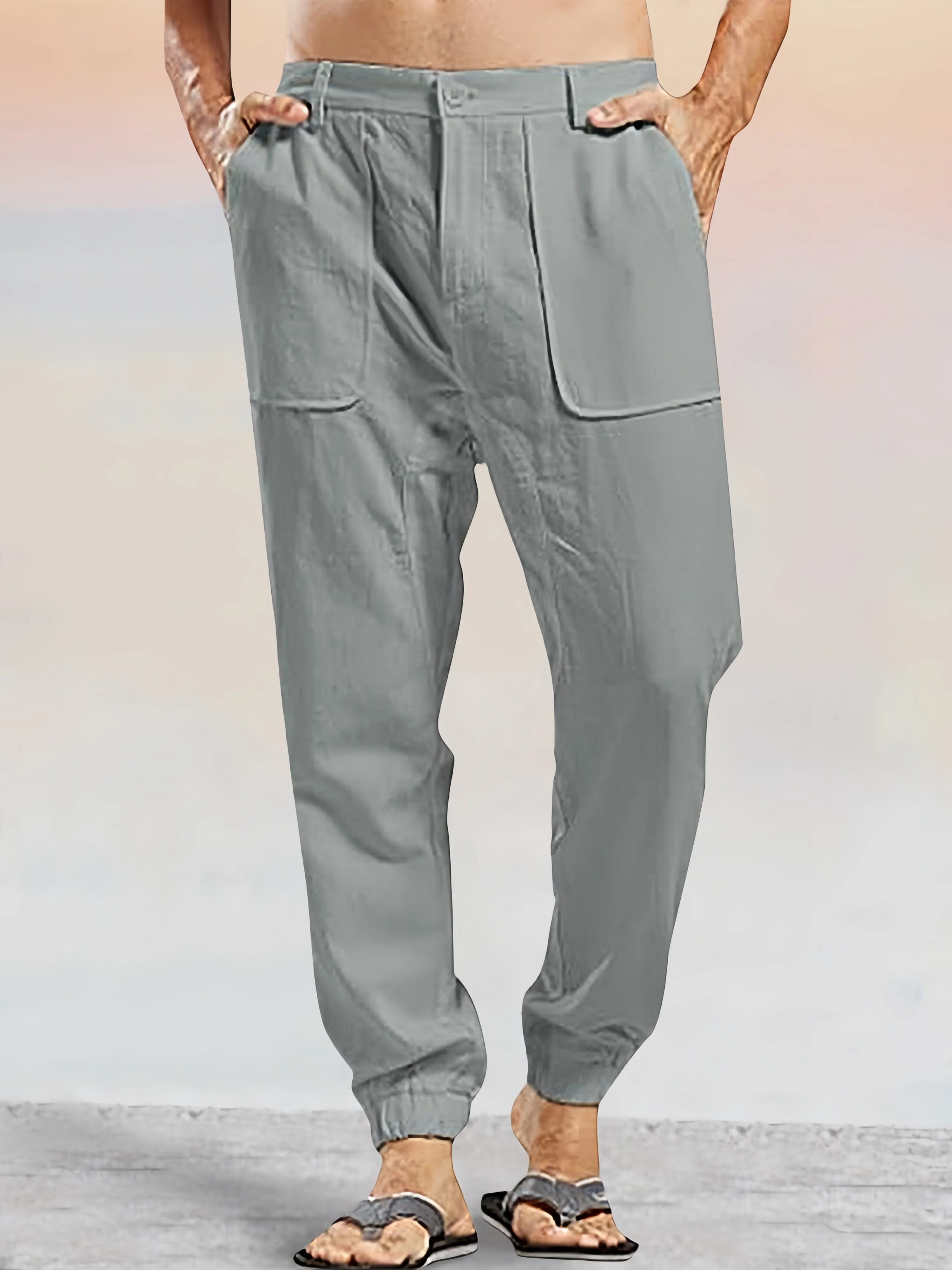 Casual Linen Style Pants With Pockets