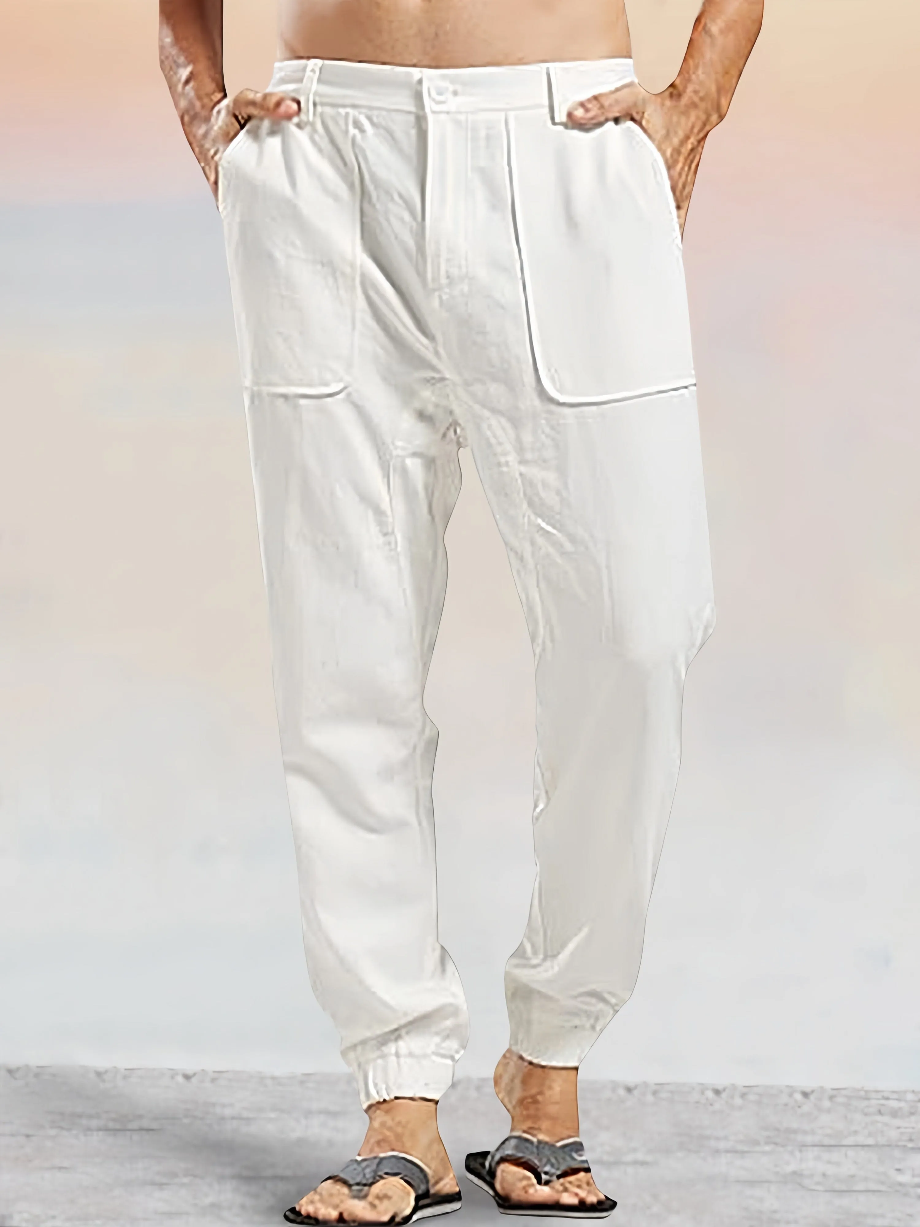 Casual Linen Style Pants With Pockets