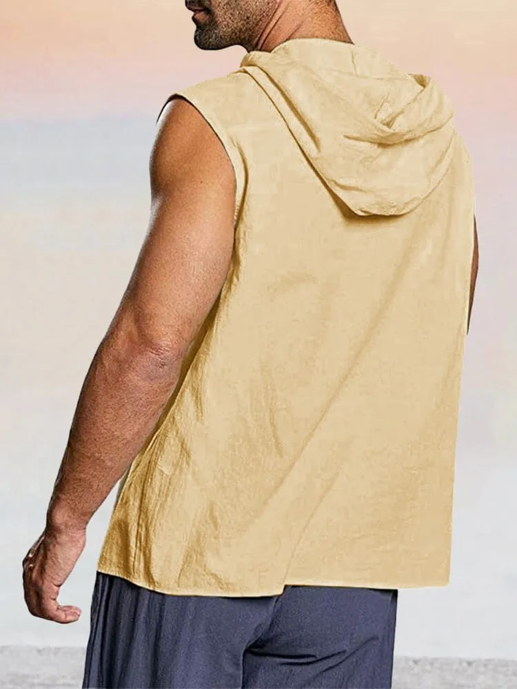 Casual Solid Cotton Linen Hooded Tank Top