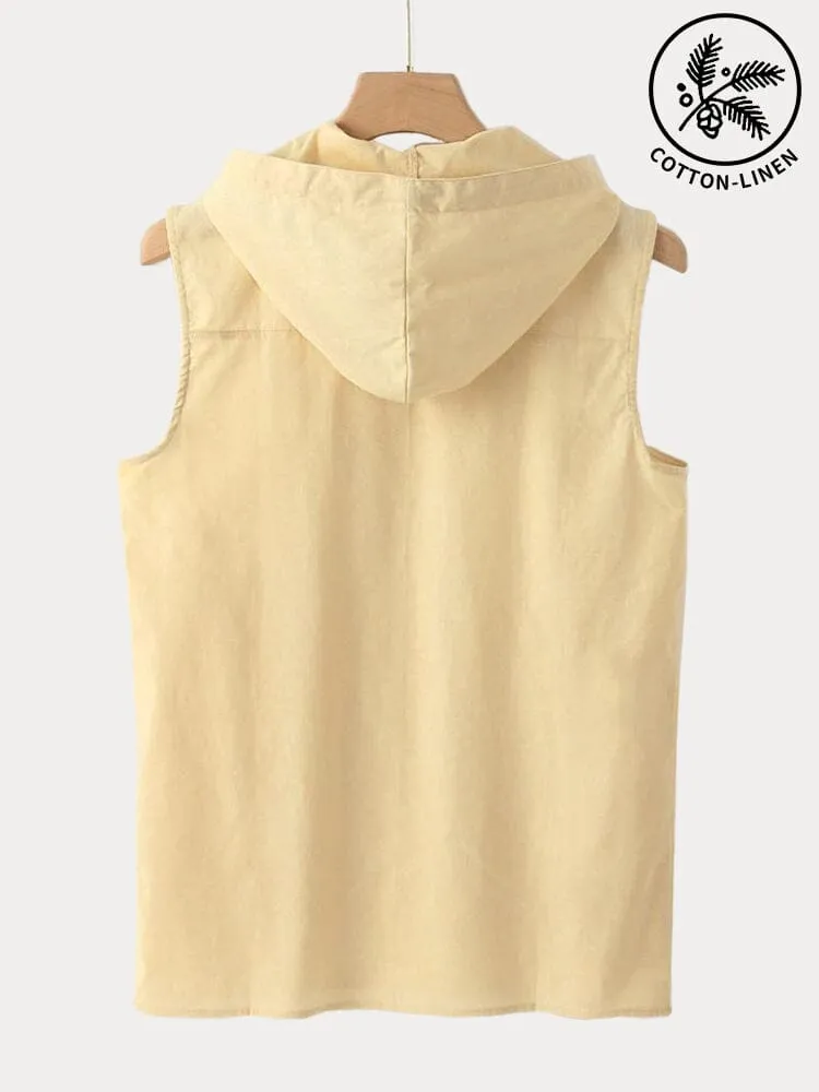 Casual Solid Cotton Linen Hooded Tank Top