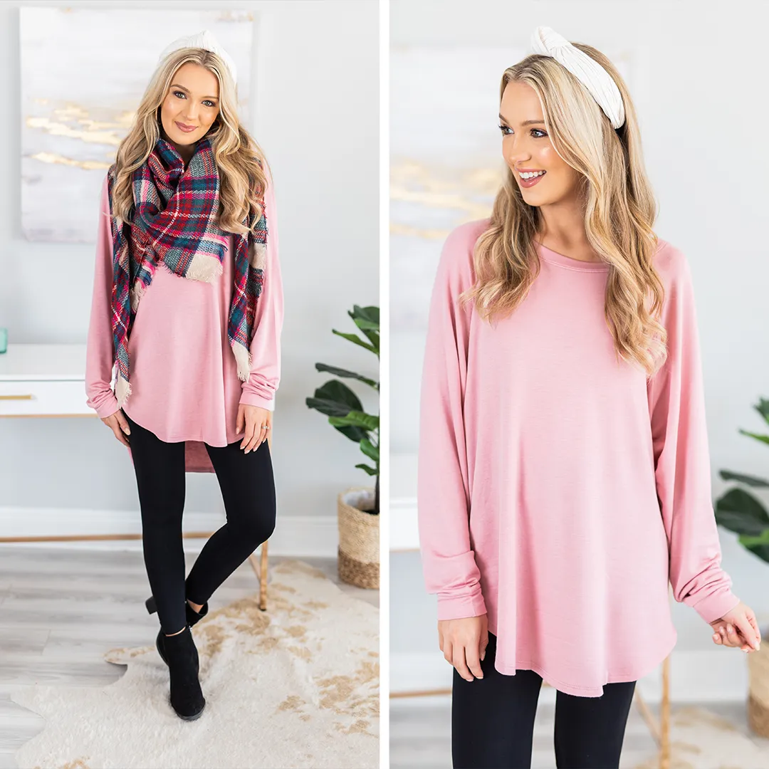 Easy Like Sunday Blush Pink Fleece Tunic