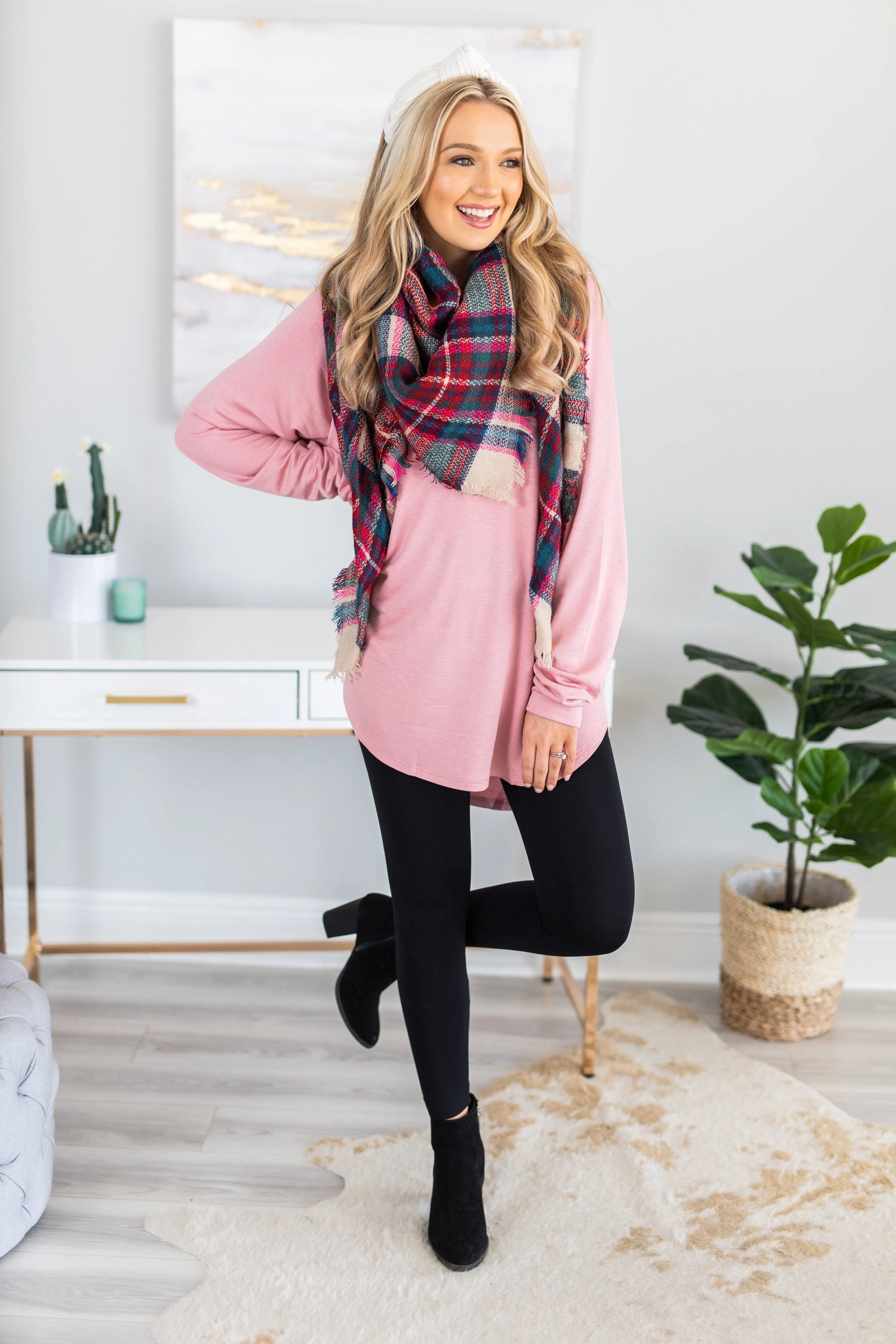 Easy Like Sunday Blush Pink Fleece Tunic