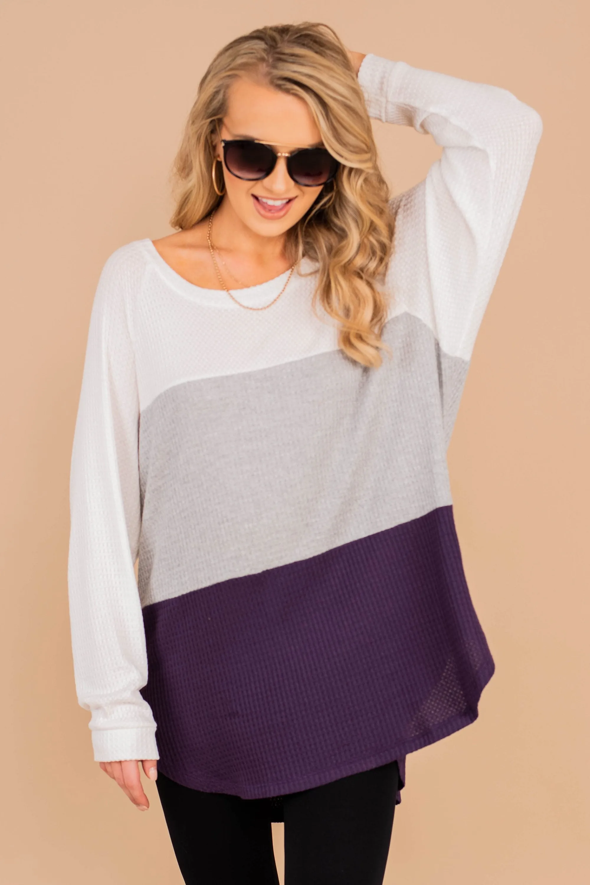 Easy Like Sunday Purple Colorblock Waffle Tunic