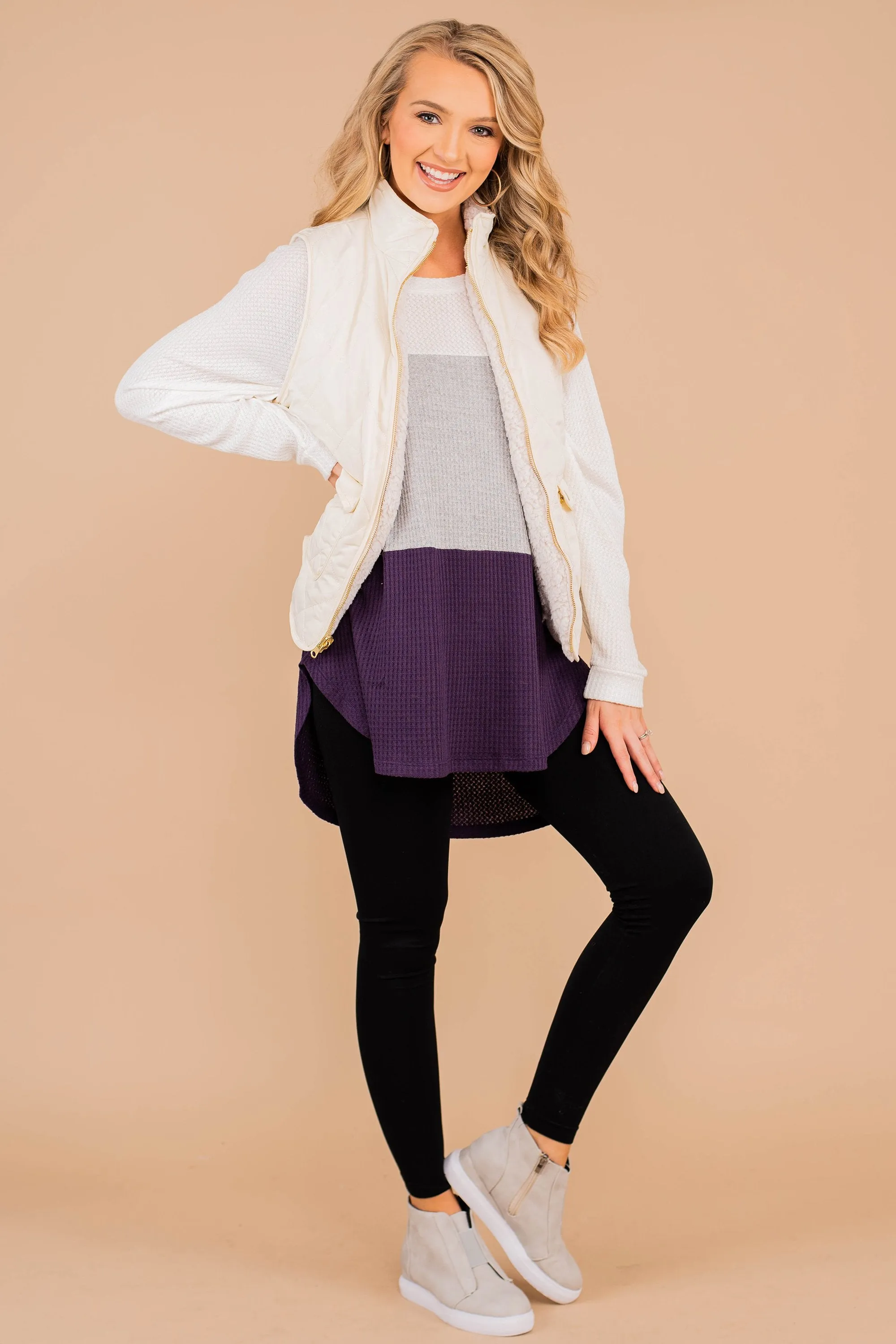 Easy Like Sunday Purple Colorblock Waffle Tunic