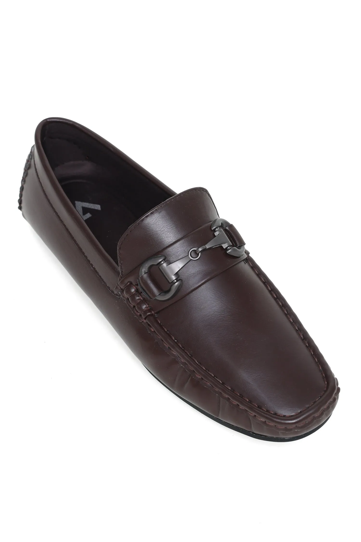 ELEGANT BUCKLE DETAIL LOAFERS-COFFEE