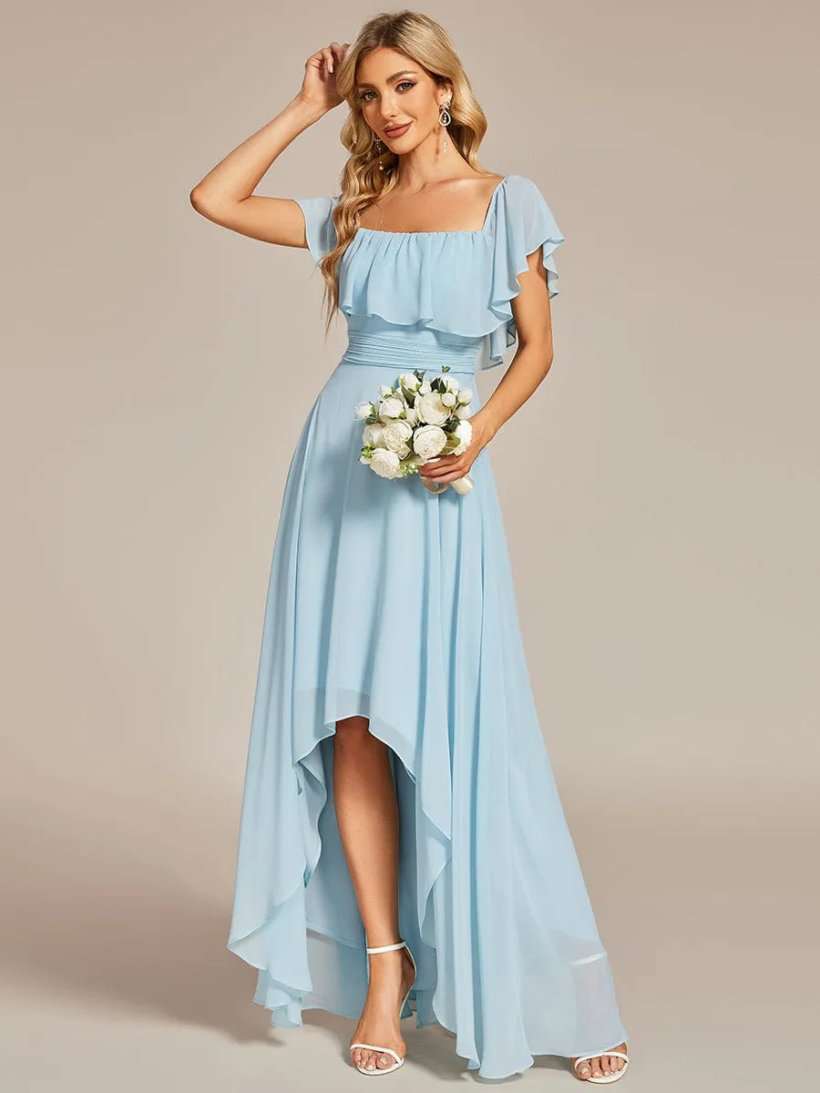 Elegant Chiffon High-Low Off The Shoulder Bridesmaid Dress