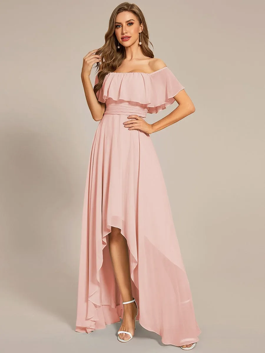 Elegant Chiffon High-Low Off The Shoulder Bridesmaid Dress