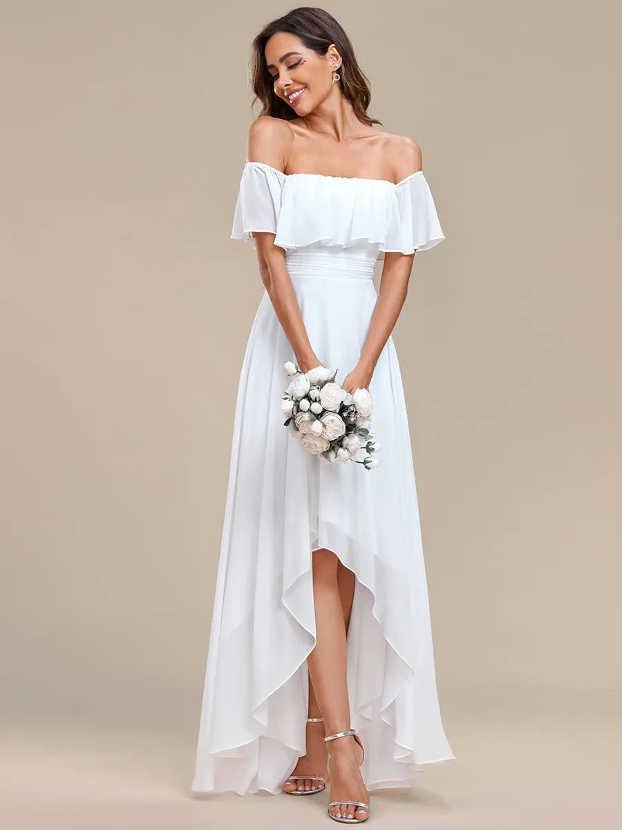 Elegant Chiffon High-Low Off The Shoulder Bridesmaid Dress