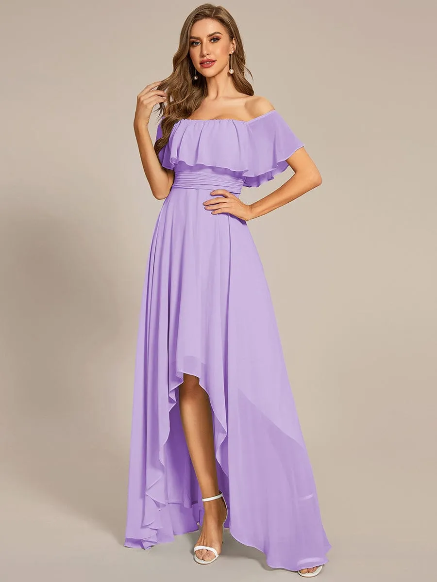 Elegant Chiffon High-Low Off The Shoulder Bridesmaid Dress