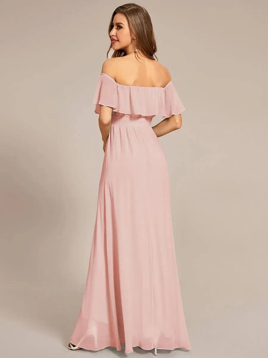 Elegant Chiffon High-Low Off The Shoulder Bridesmaid Dress