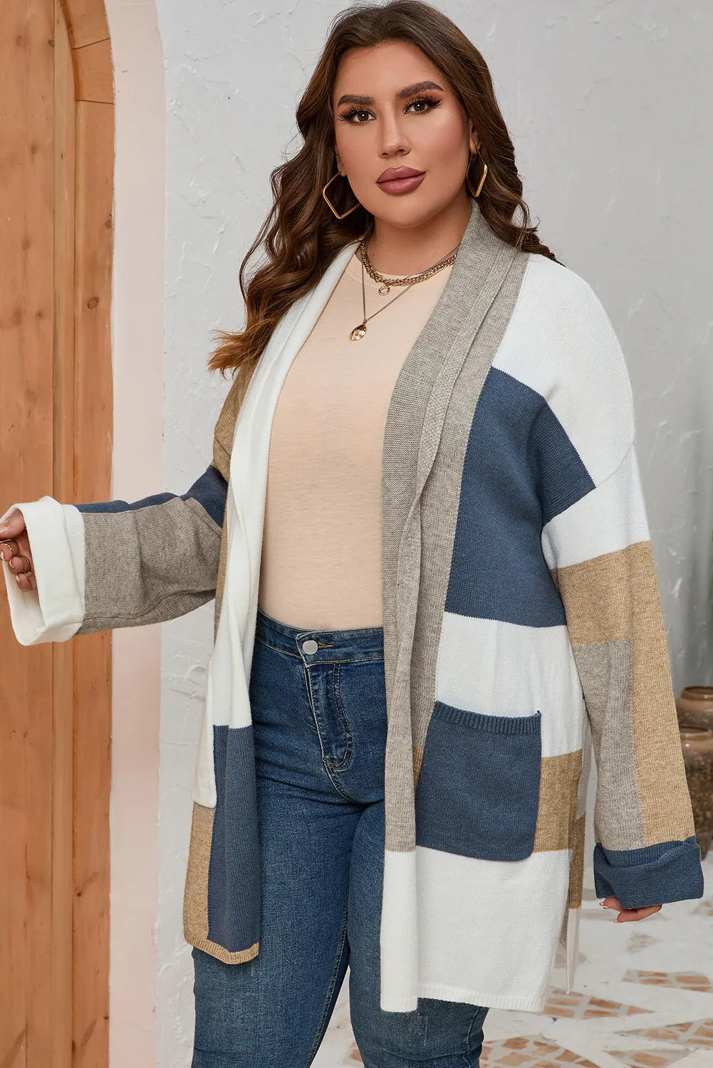 Elegant Color Block Cardigan ( S - 3X )