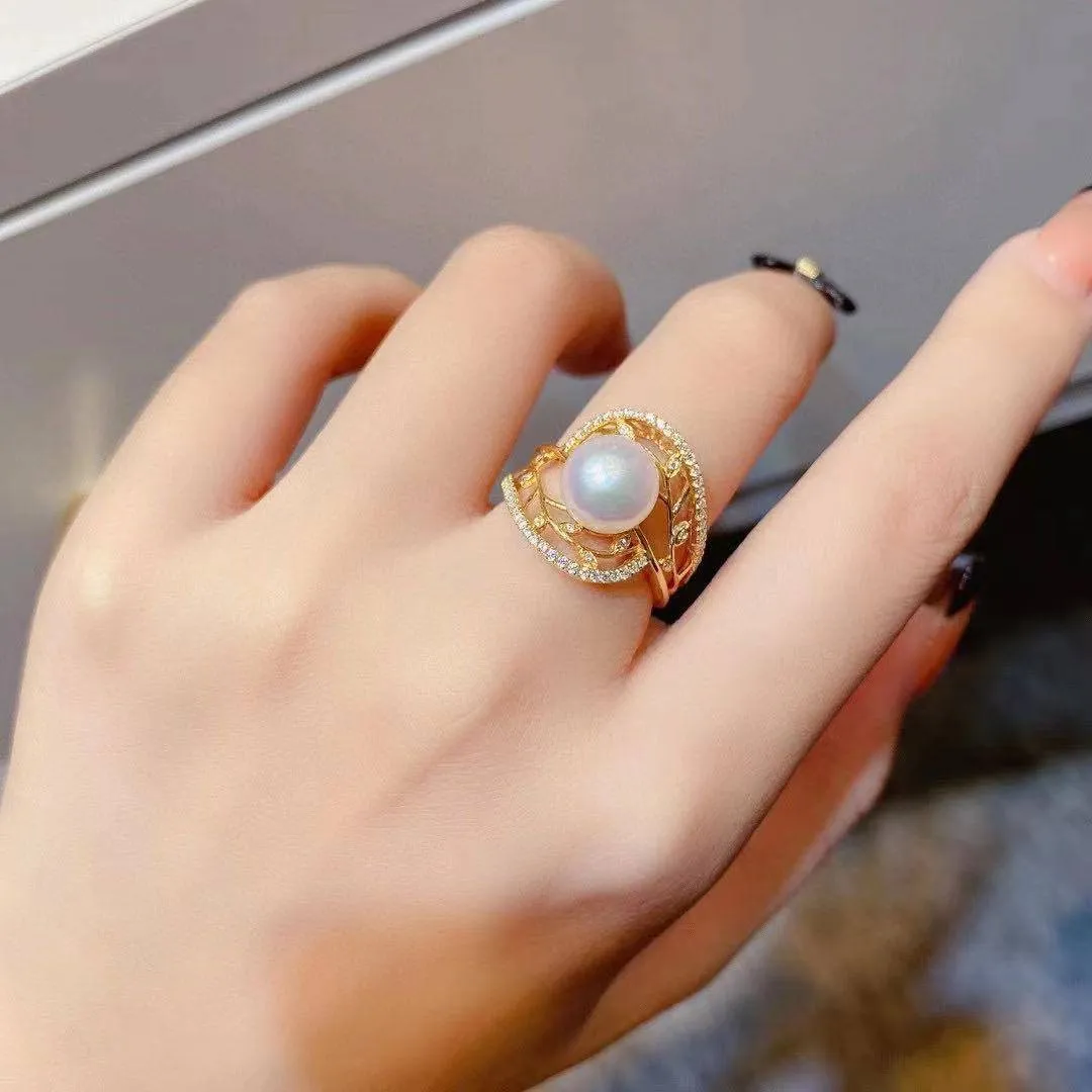 Elegant Edison Pearl 18K Solid Gold Ring KR00003