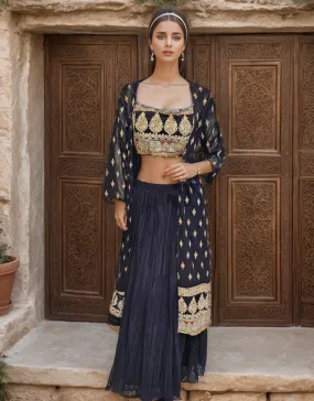 Elegant Georgette Crop Top with Skirt and Jacket