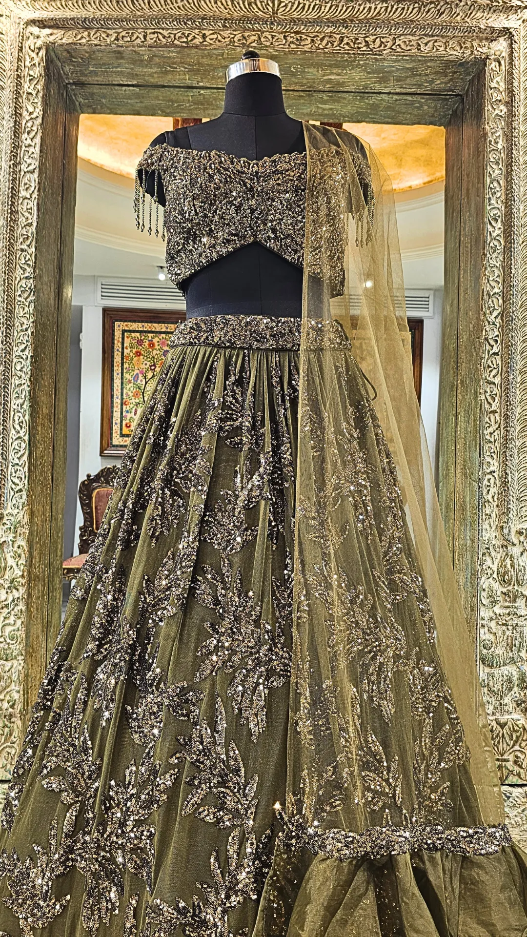 Elegant Olive Sequins Lehenga