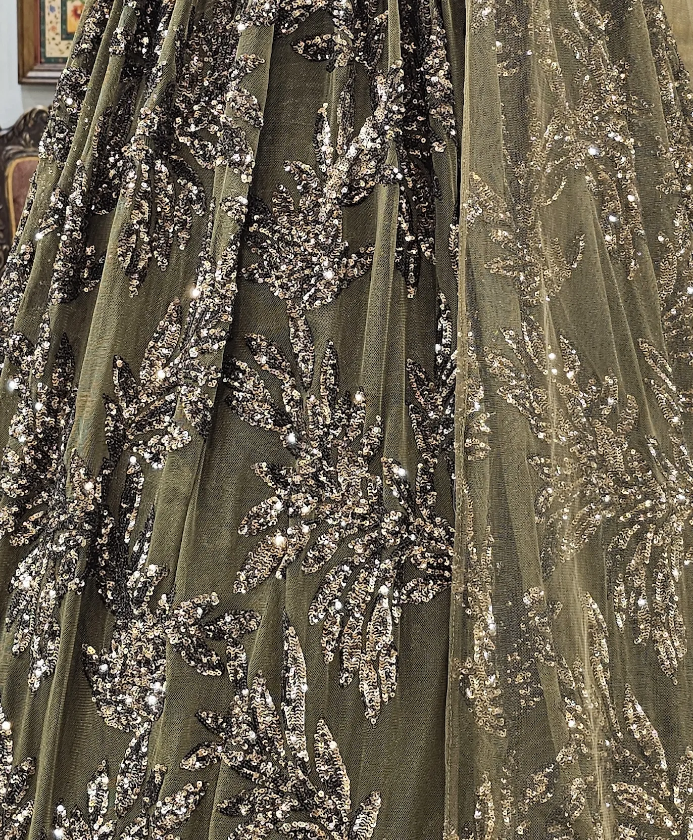 Elegant Olive Sequins Lehenga