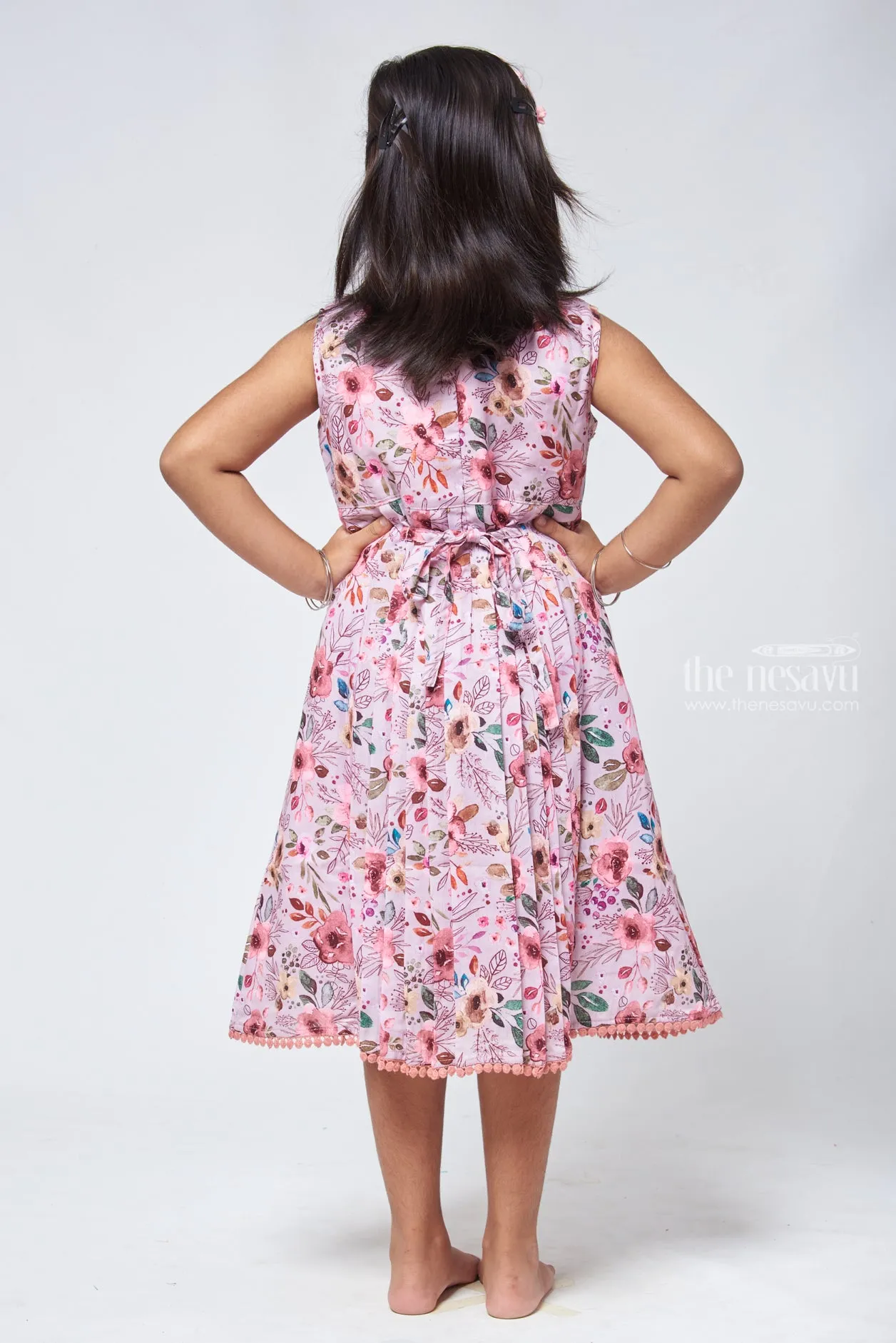 Elegant Salmon Floral Cotton Frock - Stylish Girls Attire