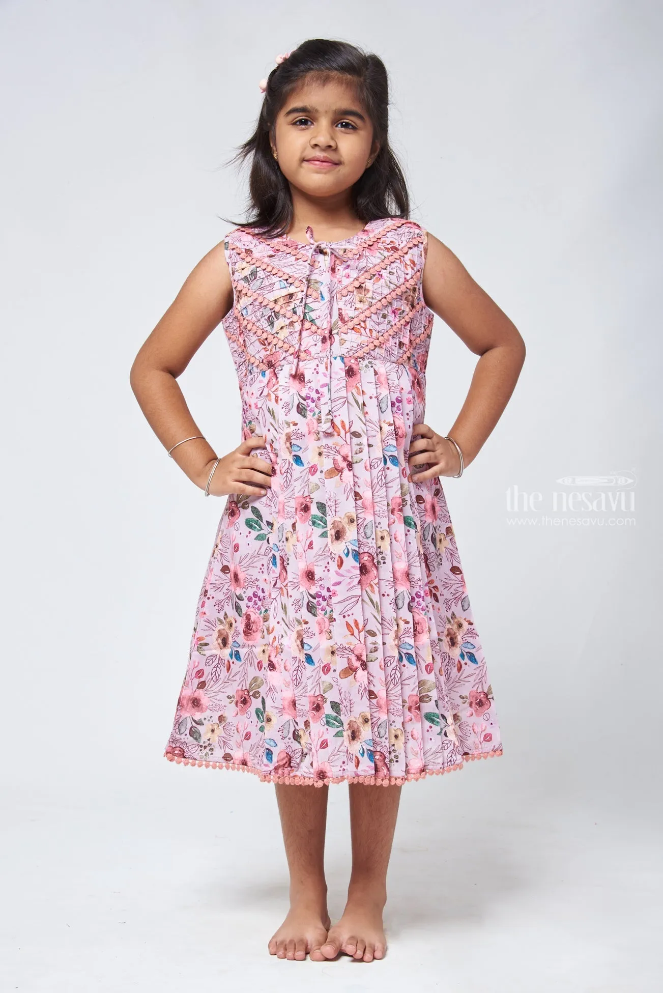 Elegant Salmon Floral Cotton Frock - Stylish Girls Attire