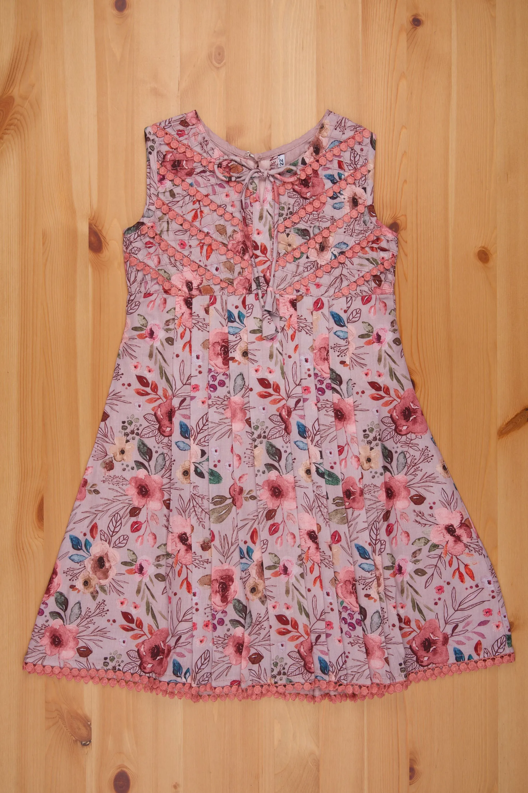 Elegant Salmon Floral Cotton Frock - Stylish Girls Attire