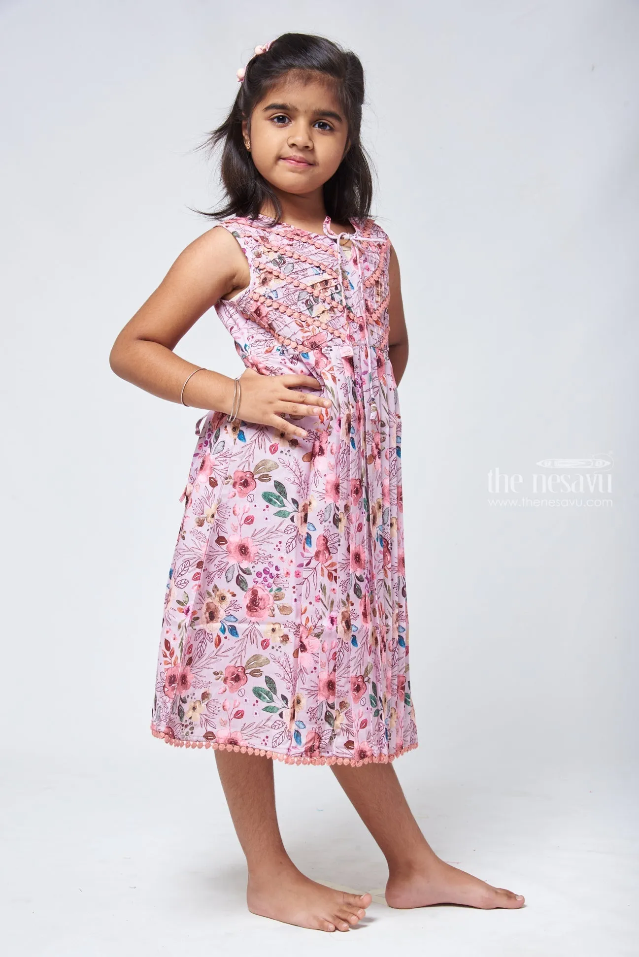 Elegant Salmon Floral Cotton Frock - Stylish Girls Attire