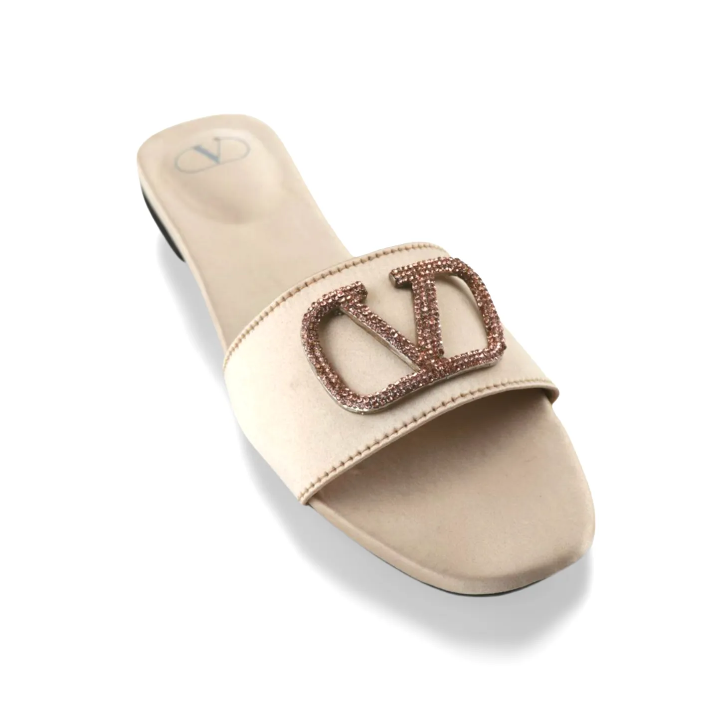 Elegant Satin Slides with V Logo Crystal Embellishment -1012