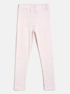 Girls Pink Striped Leggings