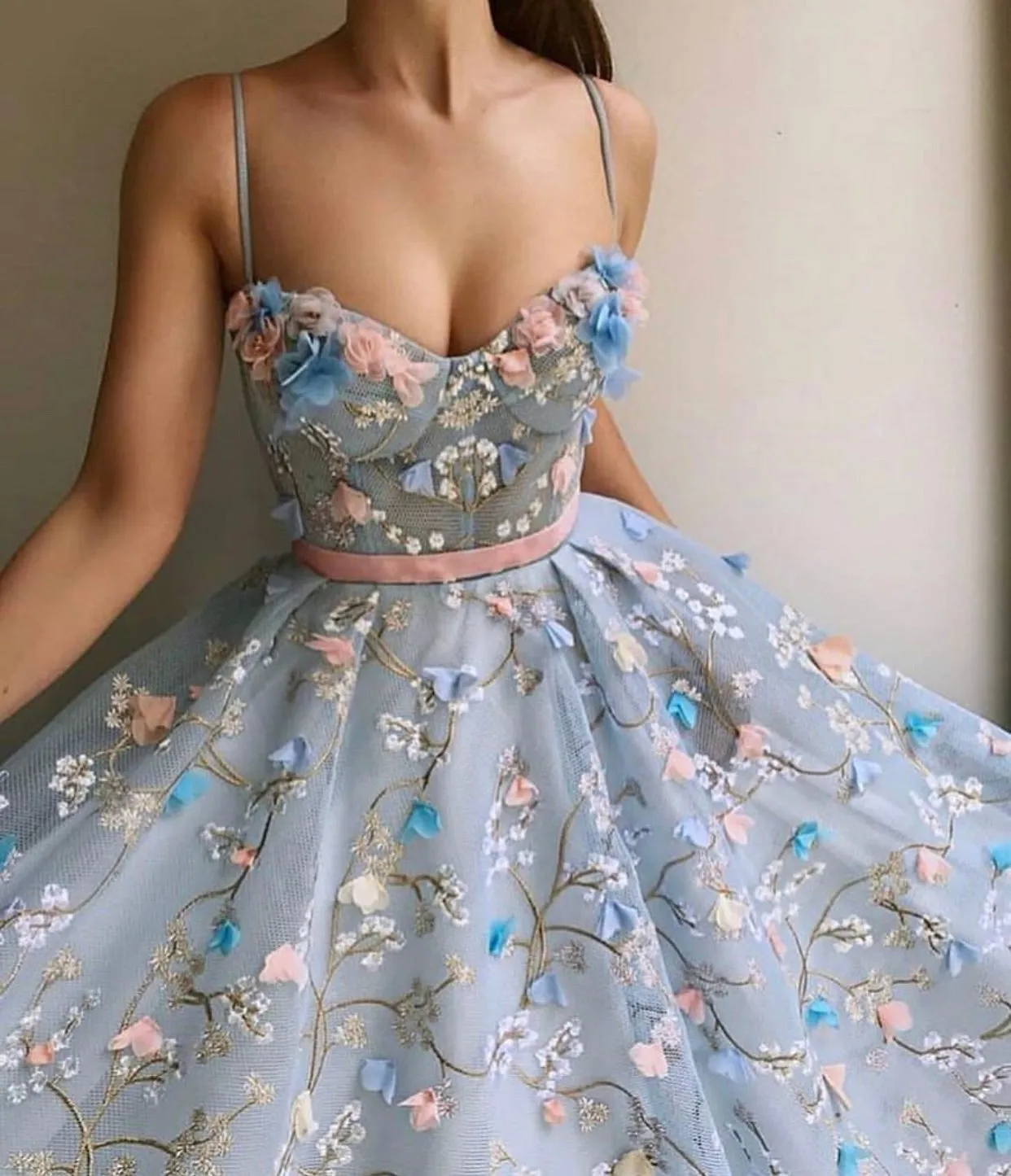 Light Blue Elegant Embroidery Flower Party dress