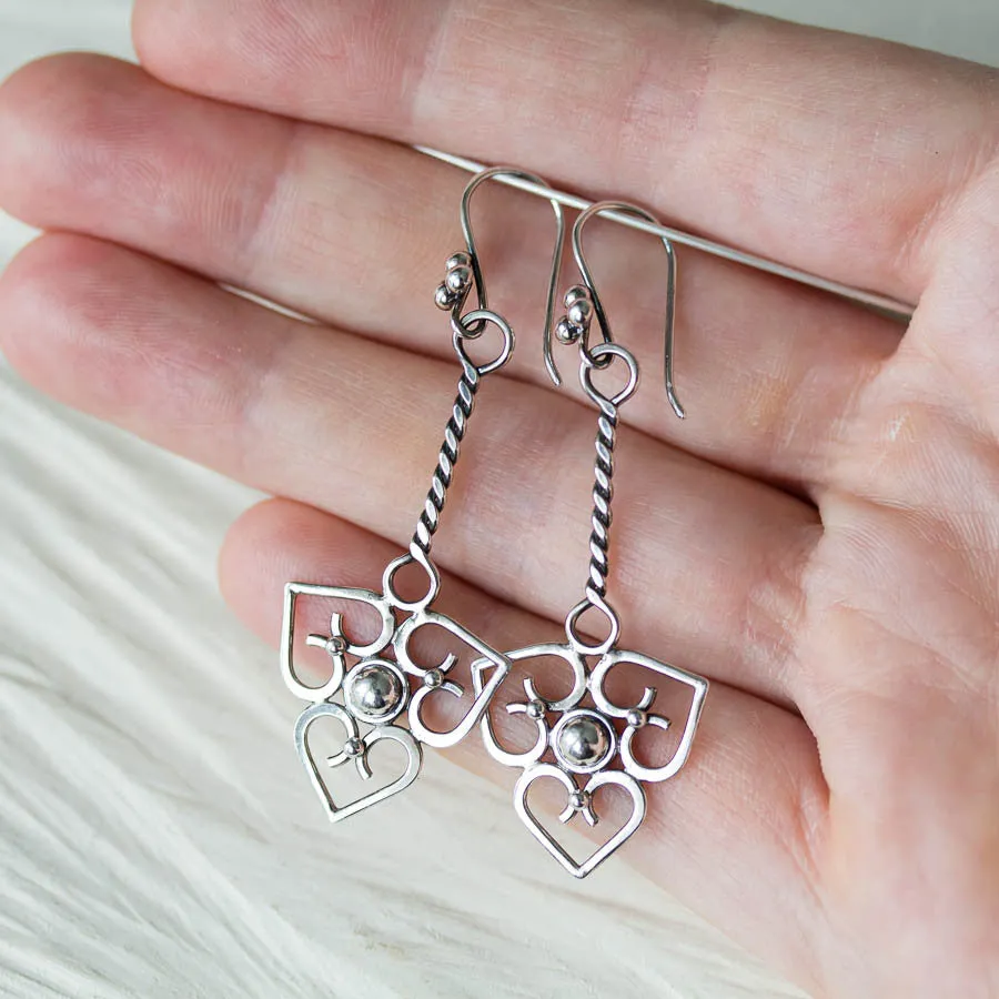 Long Elegant Statement Earrings, Unique Heart Pendulum Design